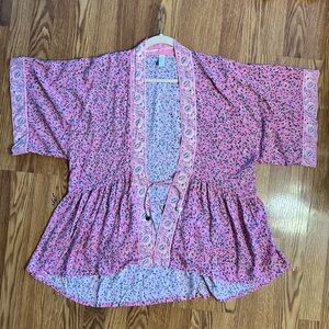 Tigerlily Pink and Blue Patterned Kimono Top